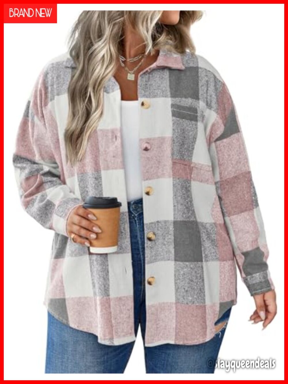 Plus Size Plaid Shacket Long Sleeve Button Down Oversized Casual Jacket